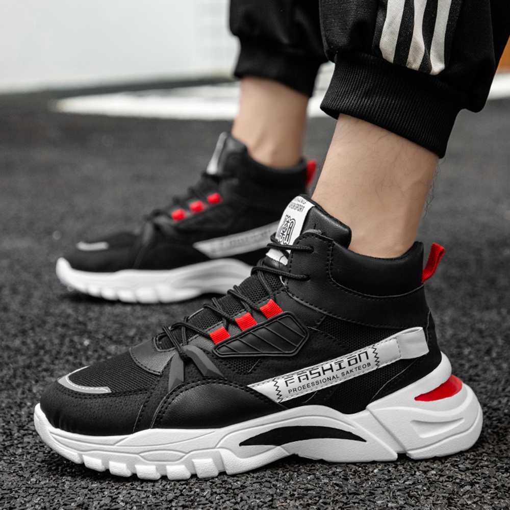 Men Outdoor Casual Boots Trend High-Tops Sneakers Fashion Sports Shoes - Black EU 44